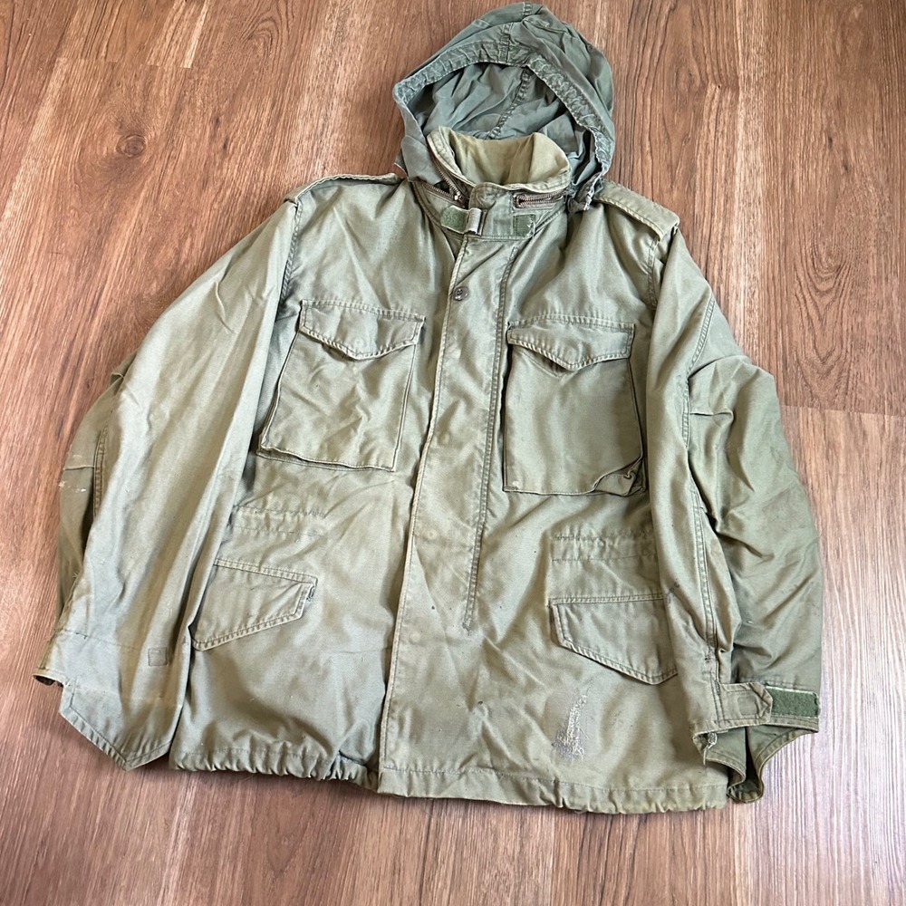 Military Surplus M-65 Field Jacket Mens L Olive Green Fair Distressed Vintage